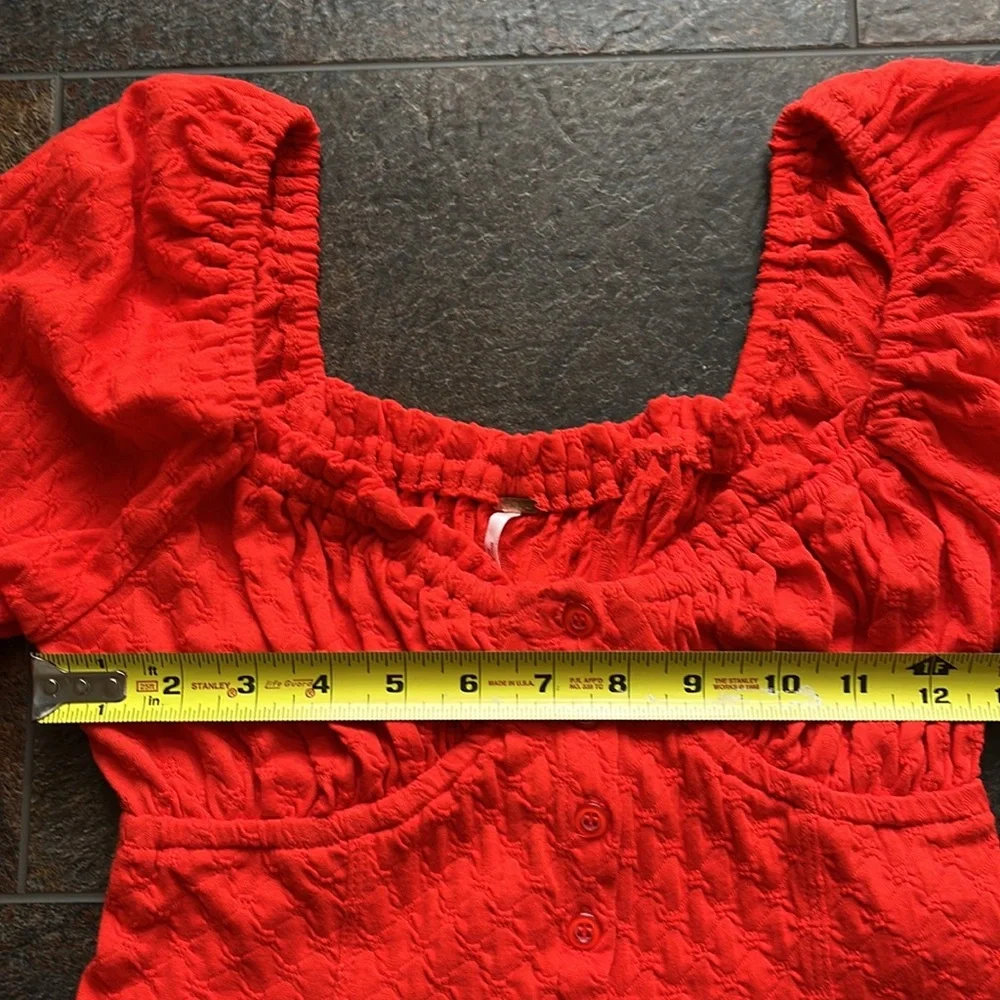Free People Red Long Sleeve Button-Front Crop Top